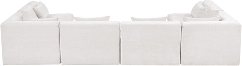Willow 152" Cream Chenille Fabric Upholstered 6Pc. Sectional, 6-Piece (Style 3)