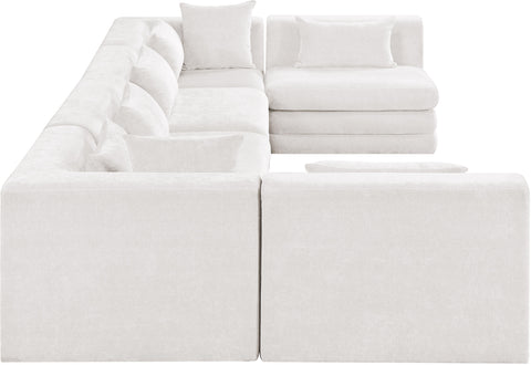 Willow 152" Cream Chenille Fabric Upholstered 6Pc. Sectional, 6-Piece (Style 3)