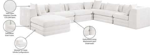 Willow 152" Cream Chenille Fabric Upholstered 7Pc. Sectional, 7-Piece