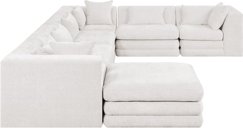 Willow 152" Cream Chenille Fabric Upholstered 7Pc. Sectional, 7-Piece