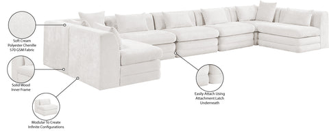 Willow 190" Cream Chenille Fabric Upholstered 7Pc. Sectional, 7-Piece