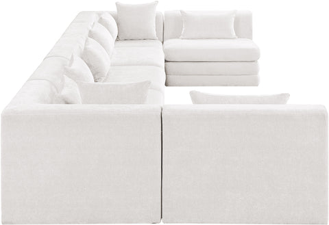 Willow 190" Cream Chenille Fabric Upholstered 7Pc. Sectional, 7-Piece