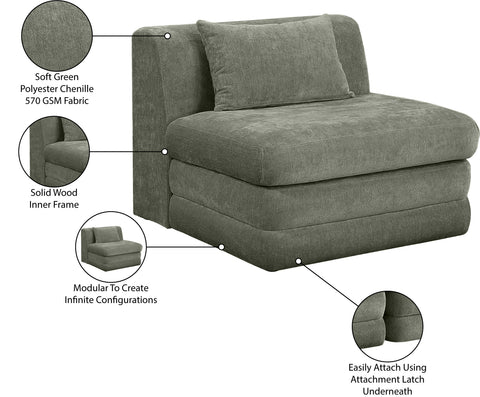 Willow Green Chenille Fabric Upholstered Armless Chair, 1 Piece