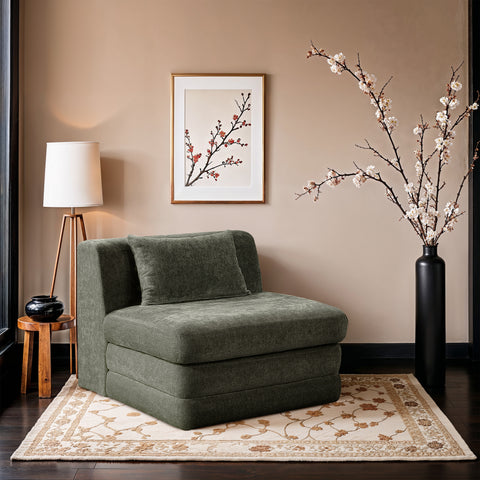 Willow Green Chenille Fabric Upholstered Armless Chair, 1 Piece