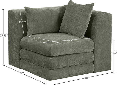 Willow Green Chenille Fabric Upholstered Corner Chair, 1 Piece
