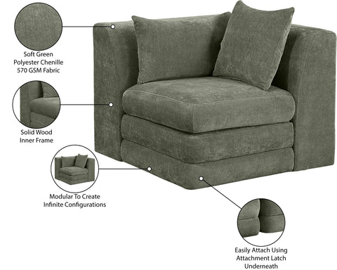 Willow Green Chenille Fabric Upholstered Corner Chair, 1 Piece