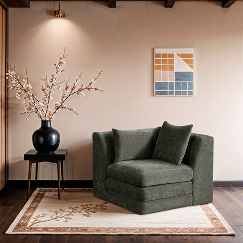 Willow Green Chenille Fabric Upholstered Corner Chair, 1 Piece