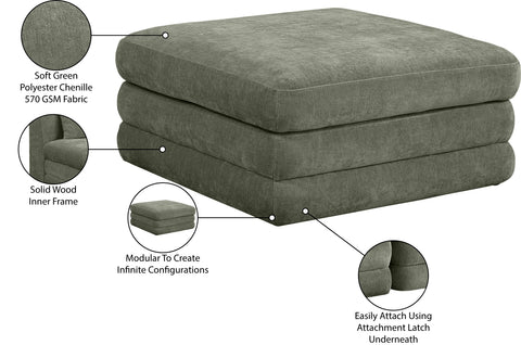 Willow Green Chenille Fabric Upholstered Ottoman, 1 Piece