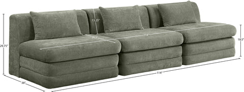 Willow 114" Green Chenille Fabric Upholstered Sofa, 3-Piece