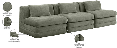 Willow 114" Green Chenille Fabric Upholstered Sofa, 3-Piece