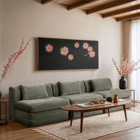 Willow 114" Green Chenille Fabric Upholstered Sofa, 3-Piece