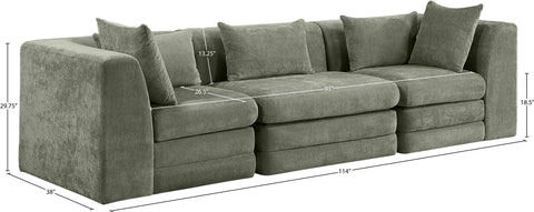 Willow 114" Green Chenille Fabric Upholstered Sofa, 3-Piece (Style 2)