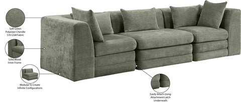 Willow 114" Green Chenille Fabric Upholstered Sofa, 3-Piece (Style 2)