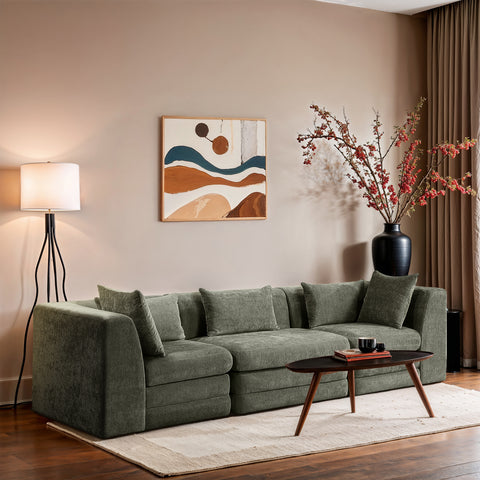 Willow 114" Green Chenille Fabric Upholstered Sofa, 3-Piece (Style 2)