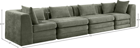 Willow 152" Green Chenille Fabric Upholstered Sofa, 4-Piece (Style 2)
