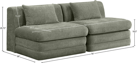 Willow 76" Green Chenille Fabric Upholstered Sofa, 2-Piece