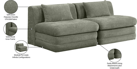 Willow 76" Green Chenille Fabric Upholstered Sofa, 2-Piece