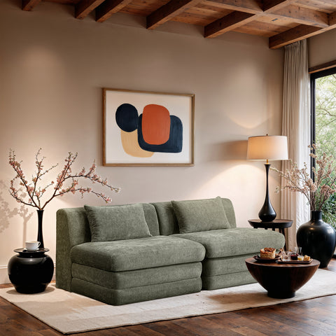 Willow 76" Green Chenille Fabric Upholstered Sofa, 2-Piece