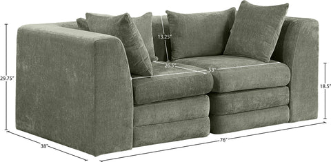 Willow 76" Green Chenille Fabric Upholstered Sofa, 2-Piece (Style 2)