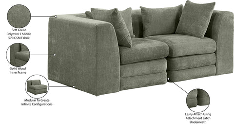 Willow 76" Green Chenille Fabric Upholstered Sofa, 2-Piece (Style 2)