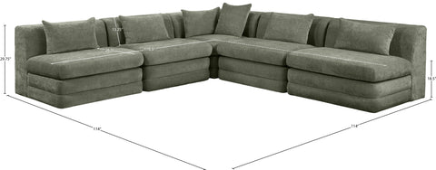 Willow 114" Green Chenille Fabric Upholstered 5Pc. Sectional, 5-Piece