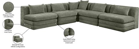 Willow 114" Green Chenille Fabric Upholstered 5Pc. Sectional, 5-Piece