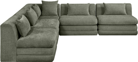 Willow 114" Green Chenille Fabric Upholstered 5Pc. Sectional, 5-Piece