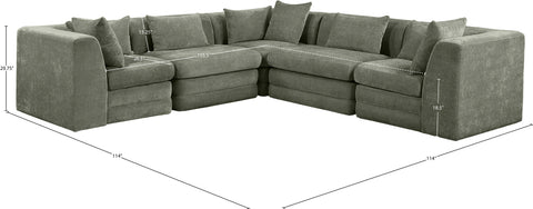 Willow 114" Green Chenille Fabric Upholstered 5Pc. Sectional, 5-Piece (Style 2)