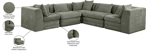 Willow 114" Green Chenille Fabric Upholstered 5Pc. Sectional, 5-Piece (Style 2)