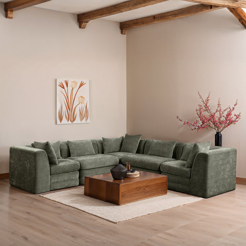 Willow 114" Green Chenille Fabric Upholstered 5Pc. Sectional, 5-Piece (Style 2)