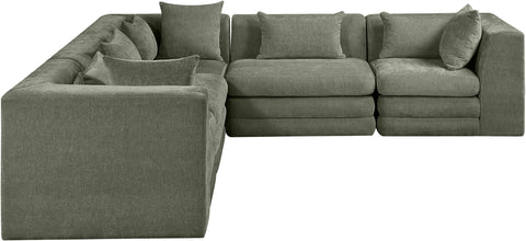 Willow 114" Green Chenille Fabric Upholstered 5Pc. Sectional, 5-Piece (Style 2)