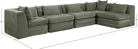 Willow 152" Green Chenille Fabric Upholstered 5Pc. Sectional, 5-Piece (Style 2)