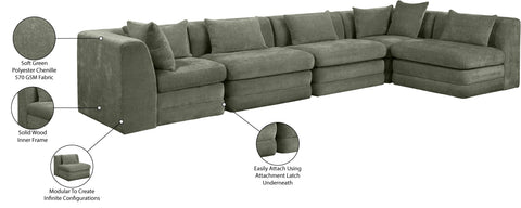 Willow 152" Green Chenille Fabric Upholstered 5Pc. Sectional, 5-Piece (Style 2)