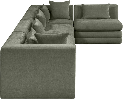 Willow 152" Green Chenille Fabric Upholstered 5Pc. Sectional, 5-Piece (Style 2)