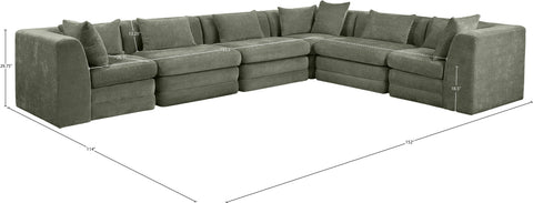 Willow 152" Green Chenille Fabric Upholstered 6Pc. Sectional, 6-Piece