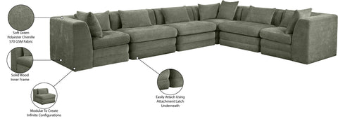 Willow 152" Green Chenille Fabric Upholstered 6Pc. Sectional, 6-Piece