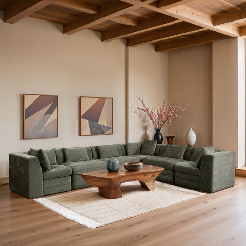 Willow 152" Green Chenille Fabric Upholstered 6Pc. Sectional, 6-Piece