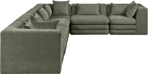 Willow 152" Green Chenille Fabric Upholstered 6Pc. Sectional, 6-Piece