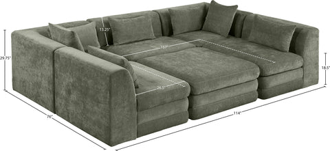 Willow 114" Green Chenille Fabric Upholstered 6Pc. Sectional, 6-Piece