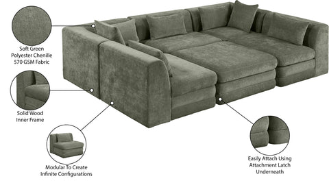 Willow 114" Green Chenille Fabric Upholstered 6Pc. Sectional, 6-Piece