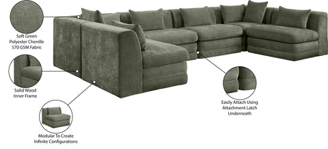 Willow 152" Green Chenille Fabric Upholstered 6Pc. Sectional, 6-Piece (Style 3)
