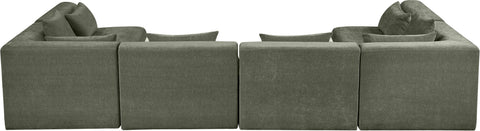 Willow 152" Green Chenille Fabric Upholstered 6Pc. Sectional, 6-Piece (Style 3)
