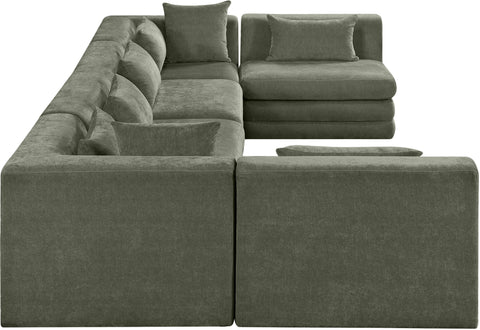 Willow 152" Green Chenille Fabric Upholstered 6Pc. Sectional, 6-Piece (Style 3)