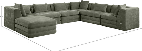 Willow 152" Green Chenille Fabric Upholstered 7Pc. Sectional, 7-Piece
