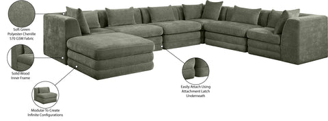 Willow 152" Green Chenille Fabric Upholstered 7Pc. Sectional, 7-Piece