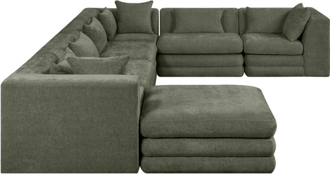 Willow 152" Green Chenille Fabric Upholstered 7Pc. Sectional, 7-Piece