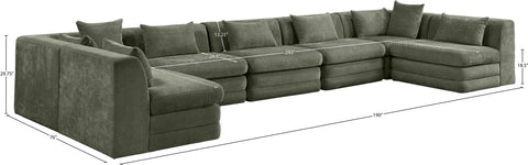 Willow 190" Green Chenille Fabric Upholstered 7Pc. Sectional, 7-Piece