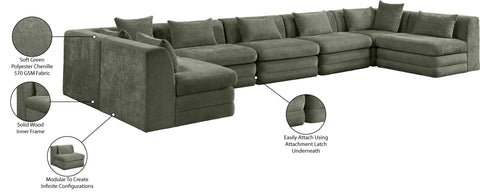 Willow 190" Green Chenille Fabric Upholstered 7Pc. Sectional, 7-Piece
