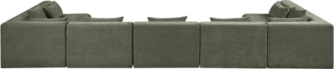 Willow 190" Green Chenille Fabric Upholstered 7Pc. Sectional, 7-Piece