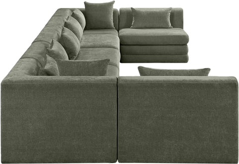 Willow 190" Green Chenille Fabric Upholstered 7Pc. Sectional, 7-Piece